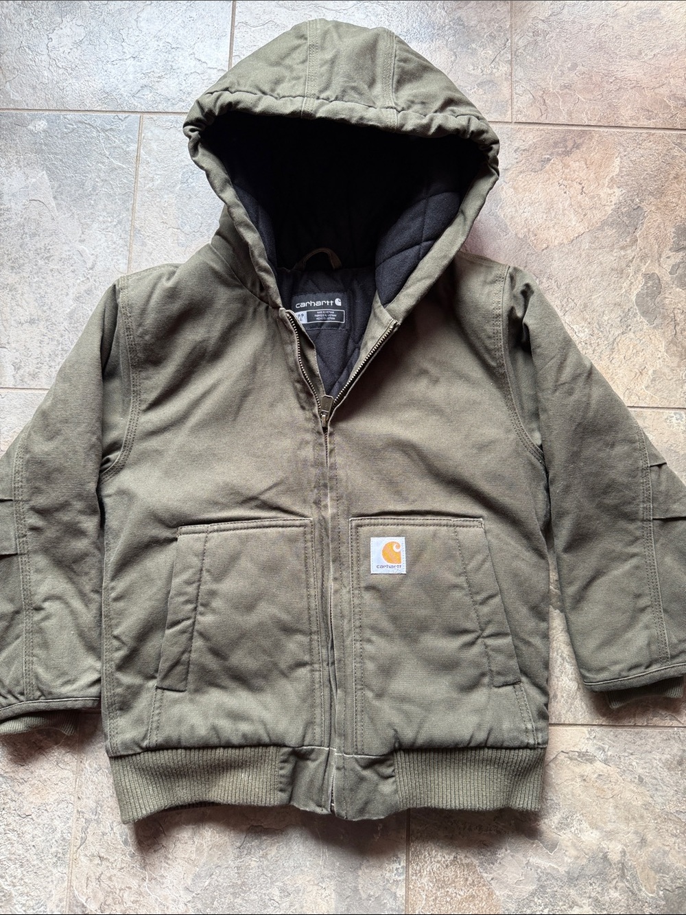 Kids (7-8) Carhartt Olive Hooded Work Jacket